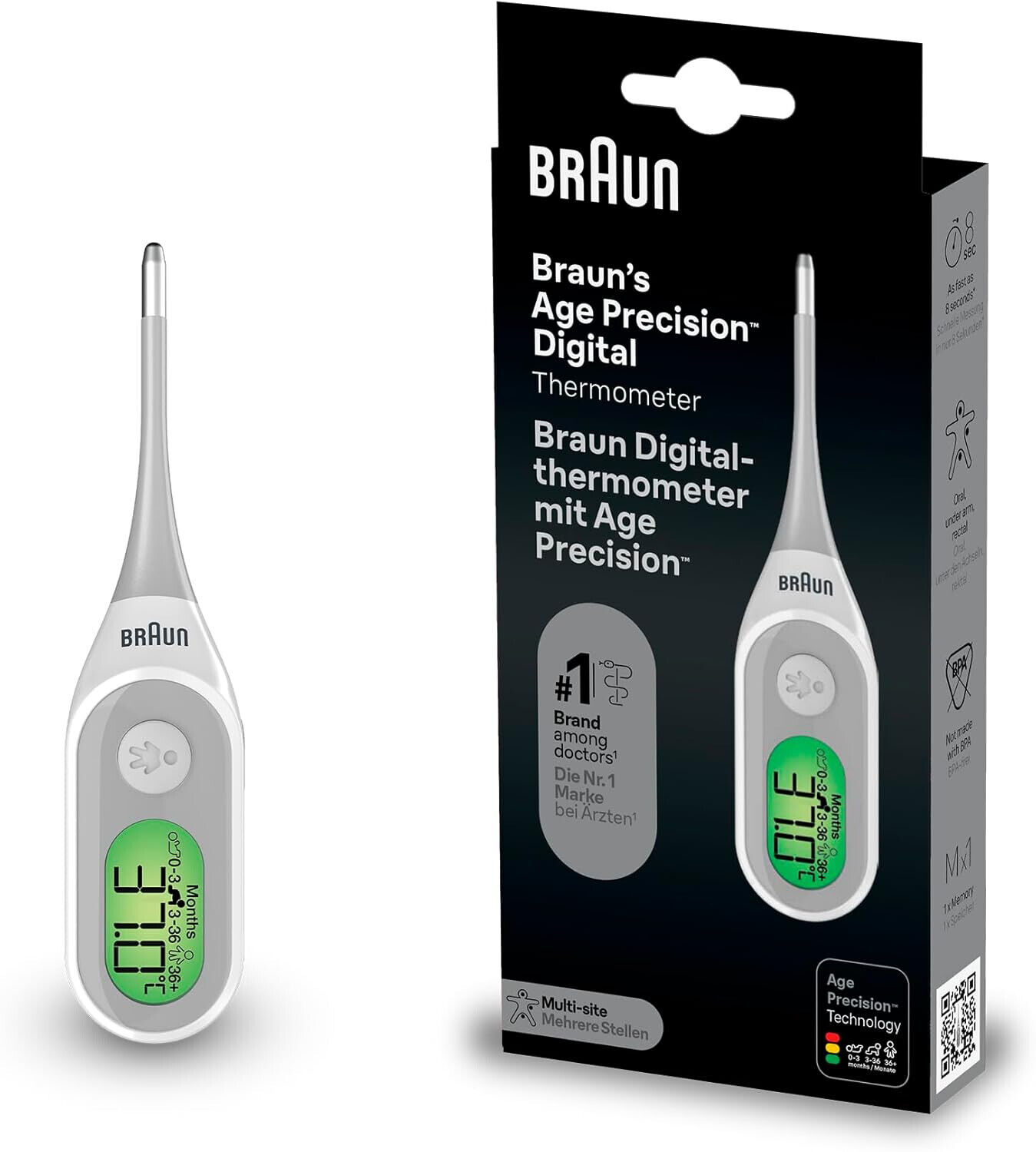 Termometro digitale Braun PRT2000 Digital Stick Thermometer Age Precision