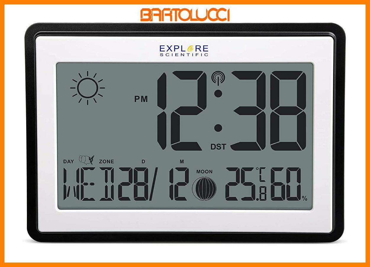 Explore Scientific RDC8002CM3000 Orologio Parete/Tavolo Radio-Controllato, Nero