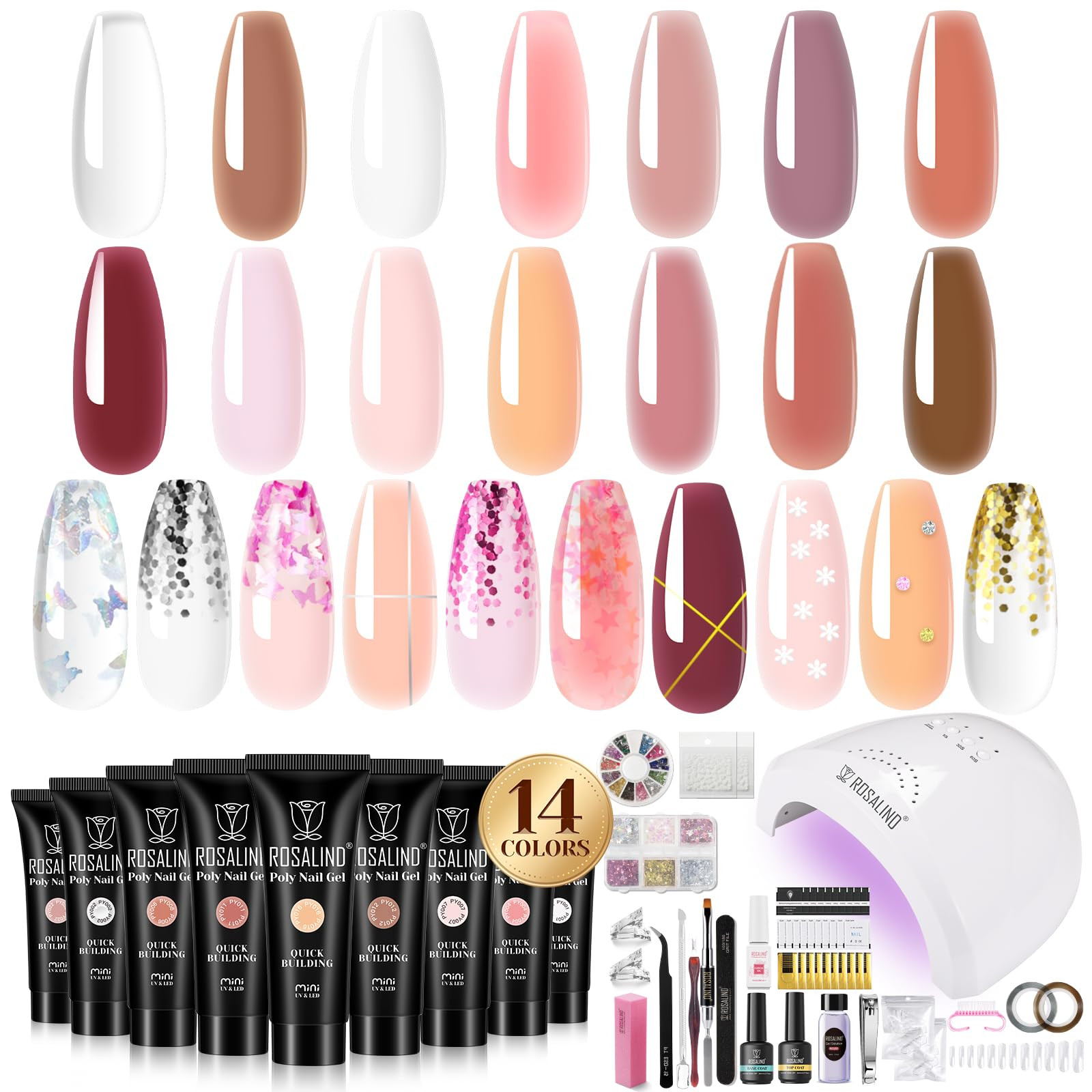 ROSALIND Gel Unghie Kit, 14 Colori Kit Ricostruzione Unghie Gel Completo (a0M)