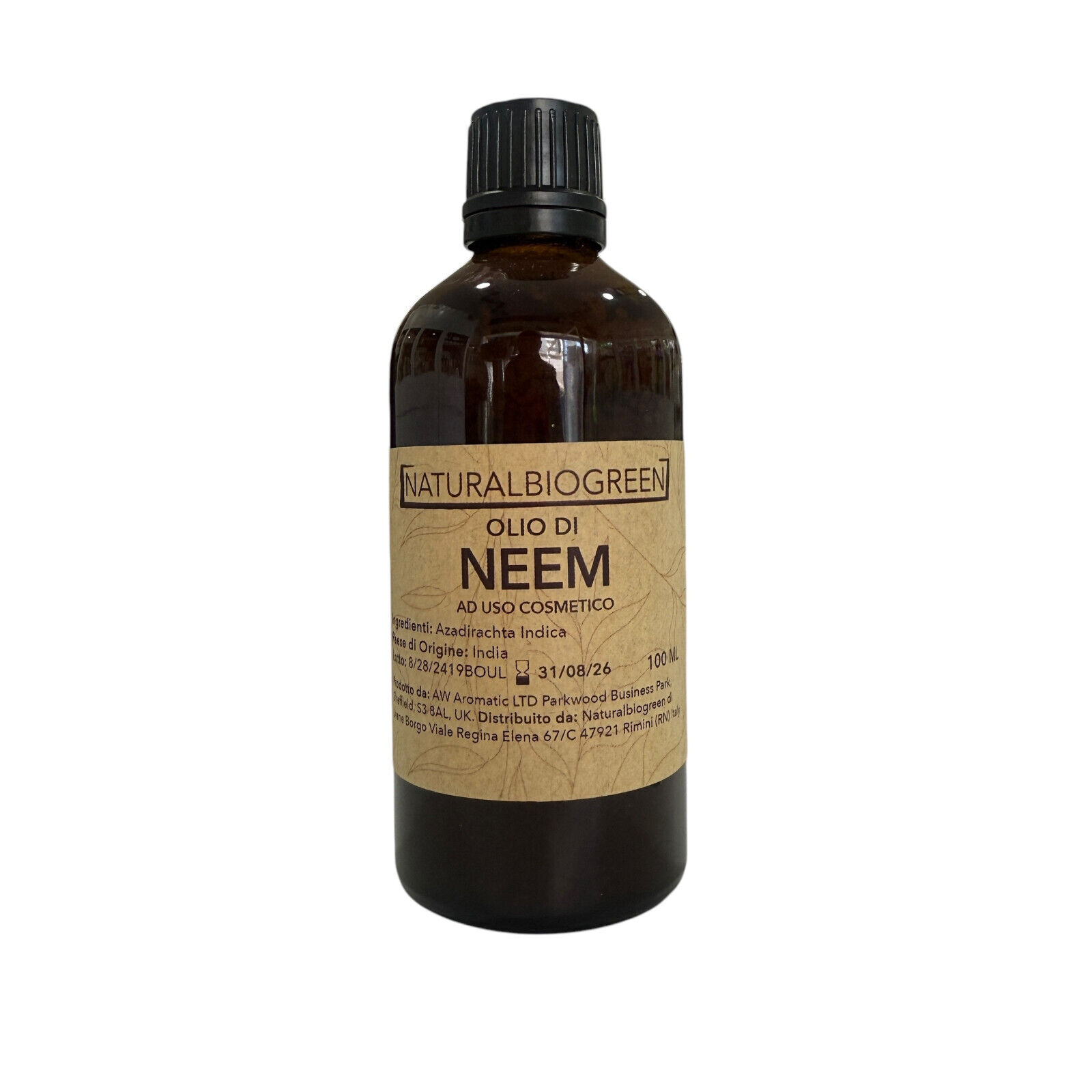 Naturalbiogreen Olio Base di Neem in bottiglia di vetro 100 ml