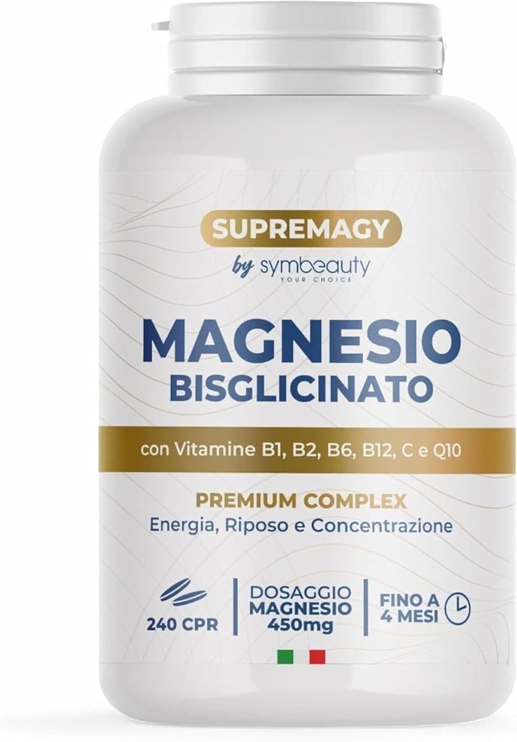 MAGNESIO BISGLICINATO 450mg 240 CPR - Vitamina B12, B1, B2, B6, C e Coenzima Q10