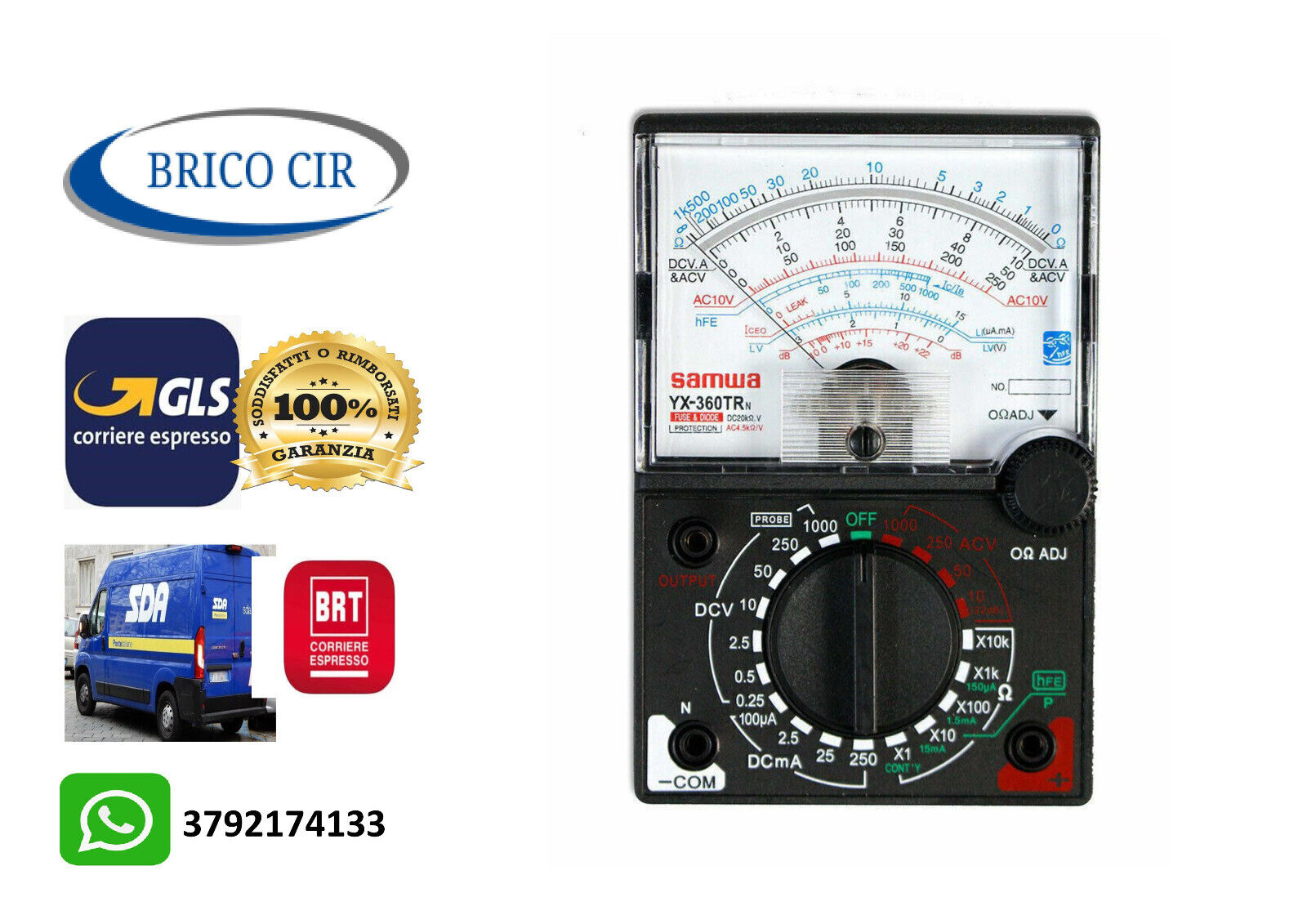 Multimetro analogico tester puntali misuratore tensione corrente elettrica diodo