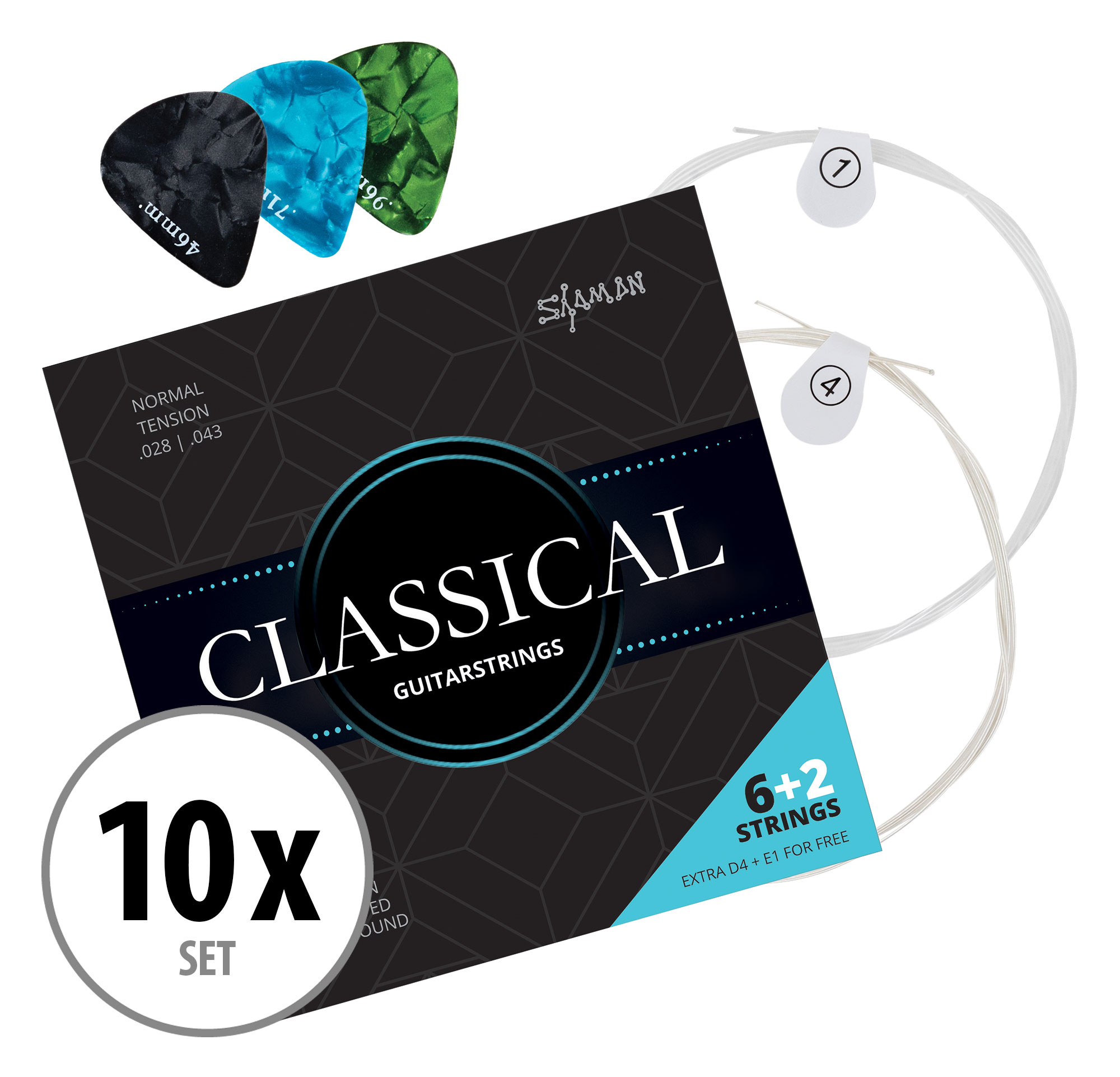 10x 6 Corde di Nylon Chitarra Classica Set 3 Plettri 2 Corde di Ricambio E-Book