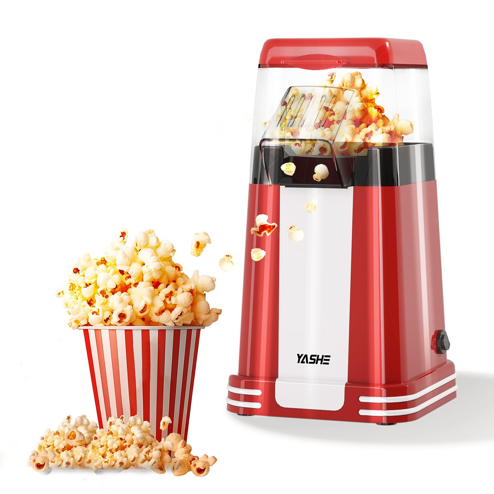 YASHE Popcorn Machine Retro, 1200 W Hot Air Popcorn Maker con Misurino, One-Touc