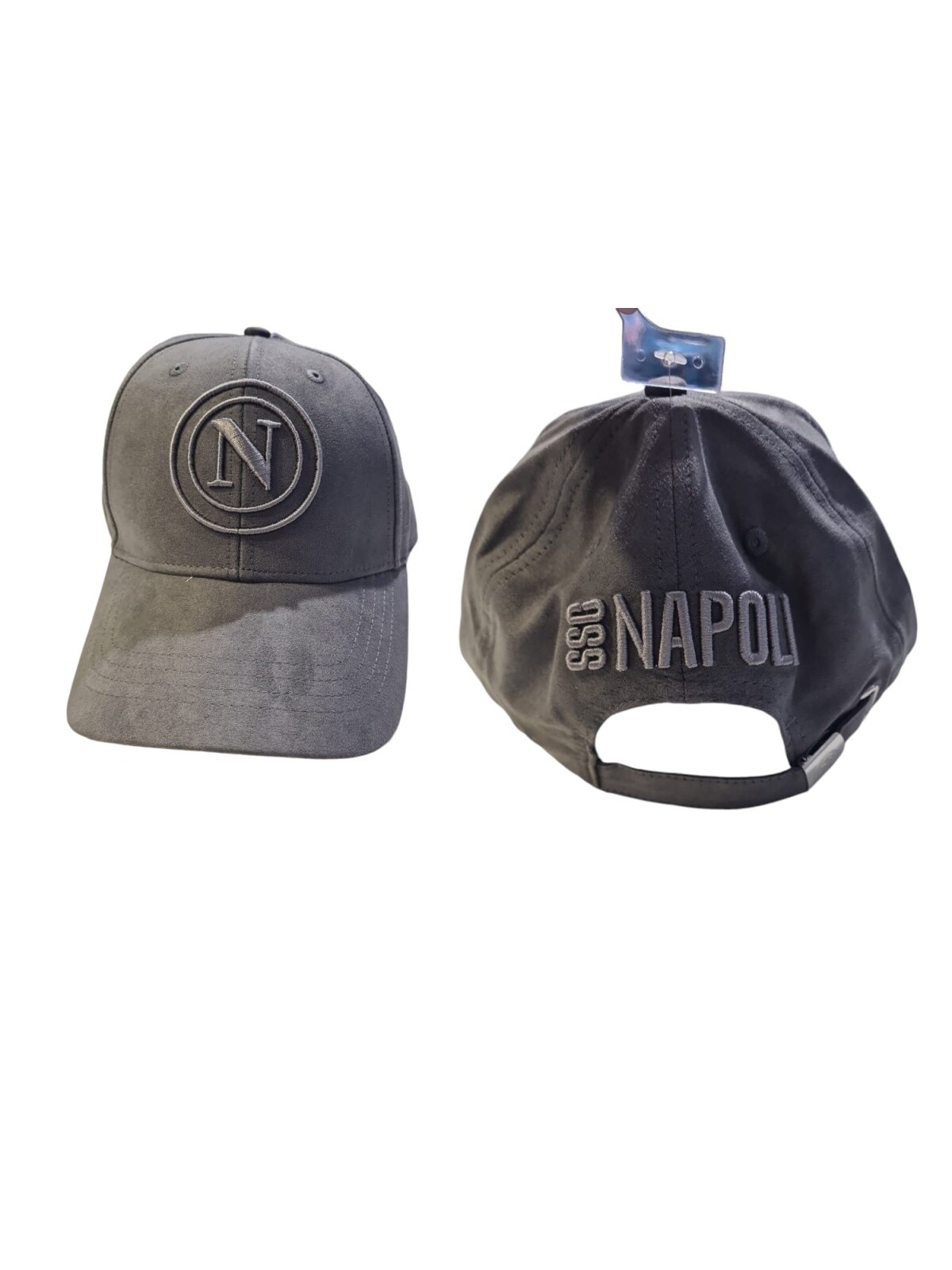Cappello con visiera nodello baseball in alcantara grigio con ricamo tono su ton