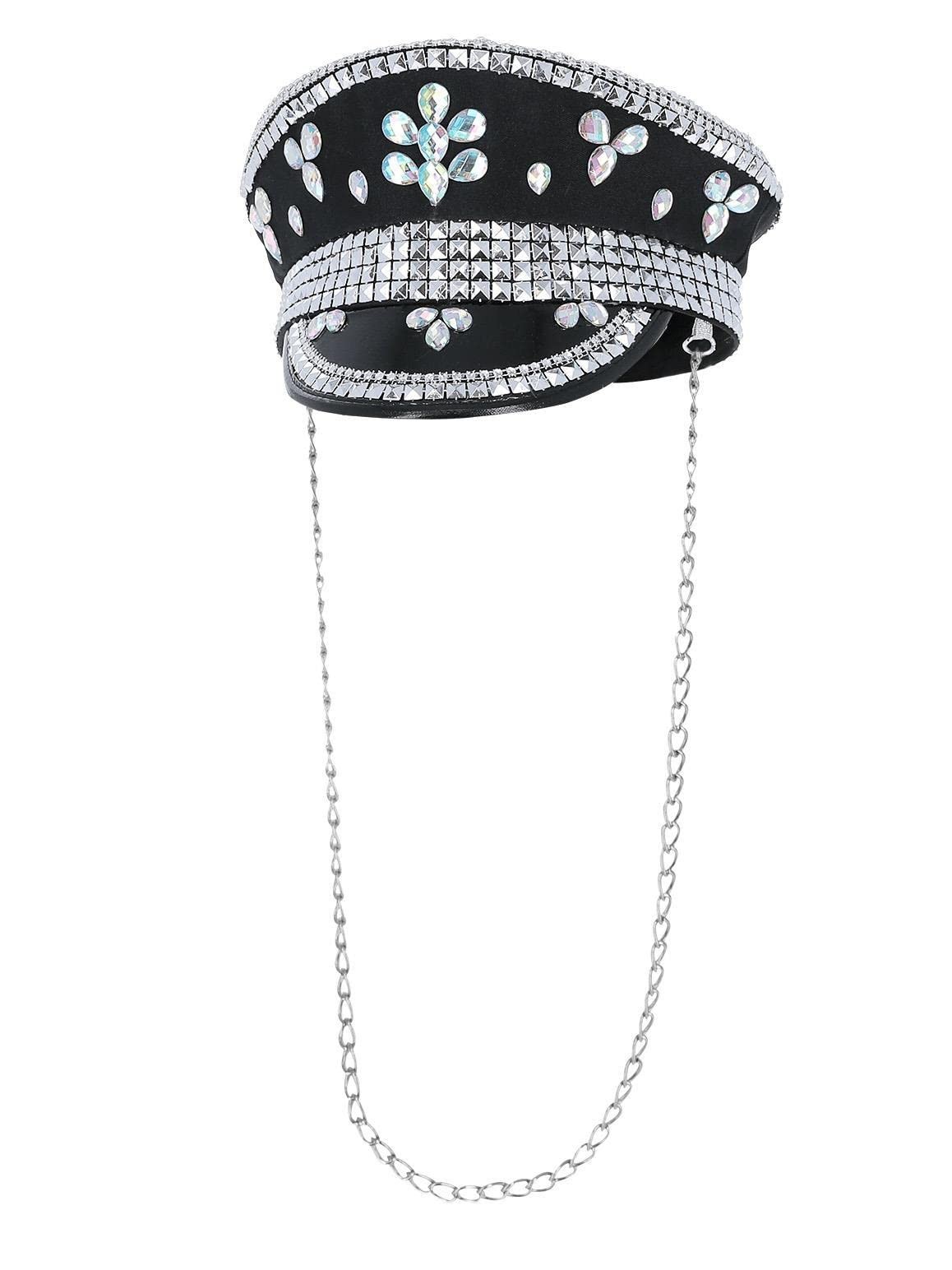Smiffys Fever Deluxe Sequin Studded Captains Hat, Black