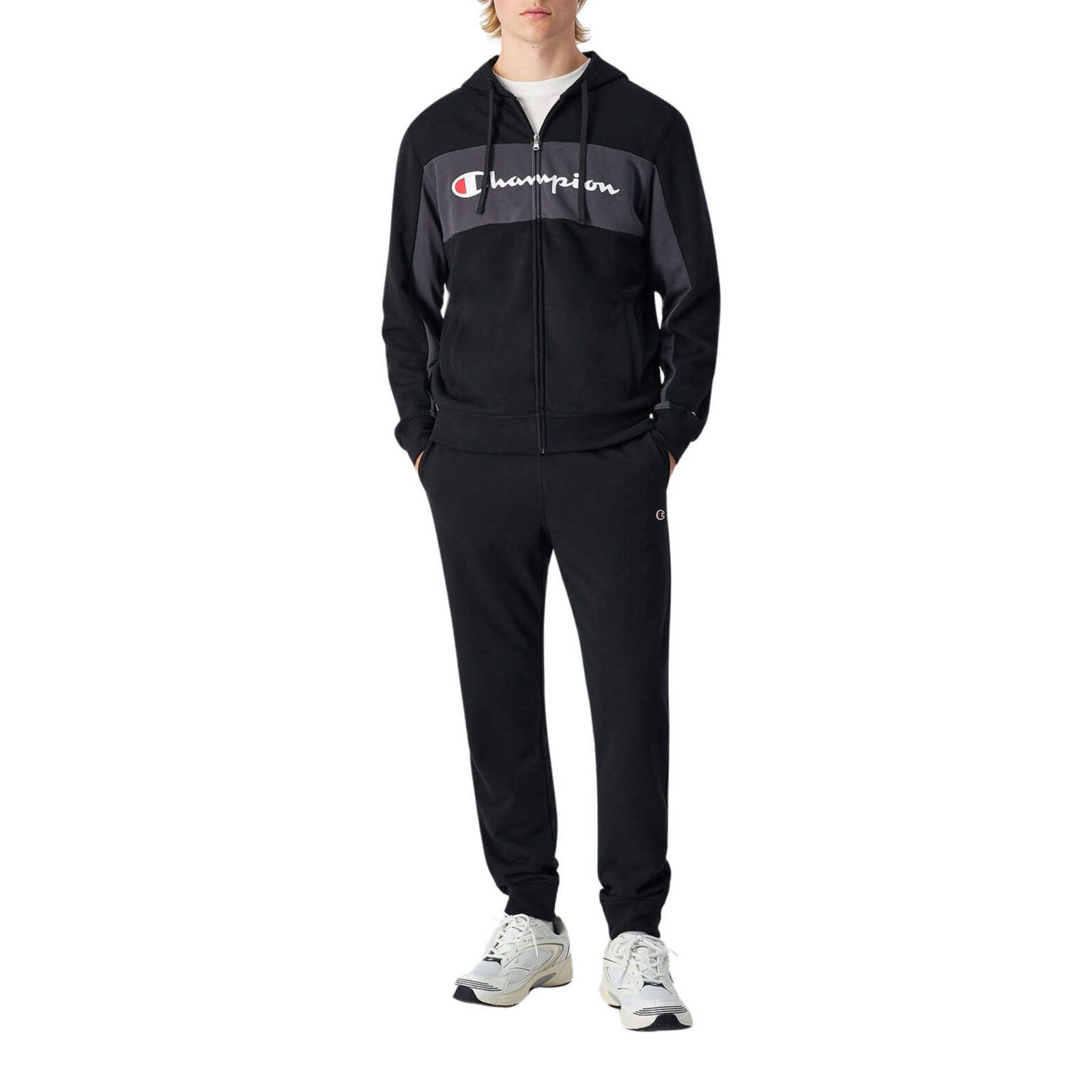 Champion Tuta da Uomo con Cerniera e Cappuccio Colorblock Nera Taglia XL Codi...