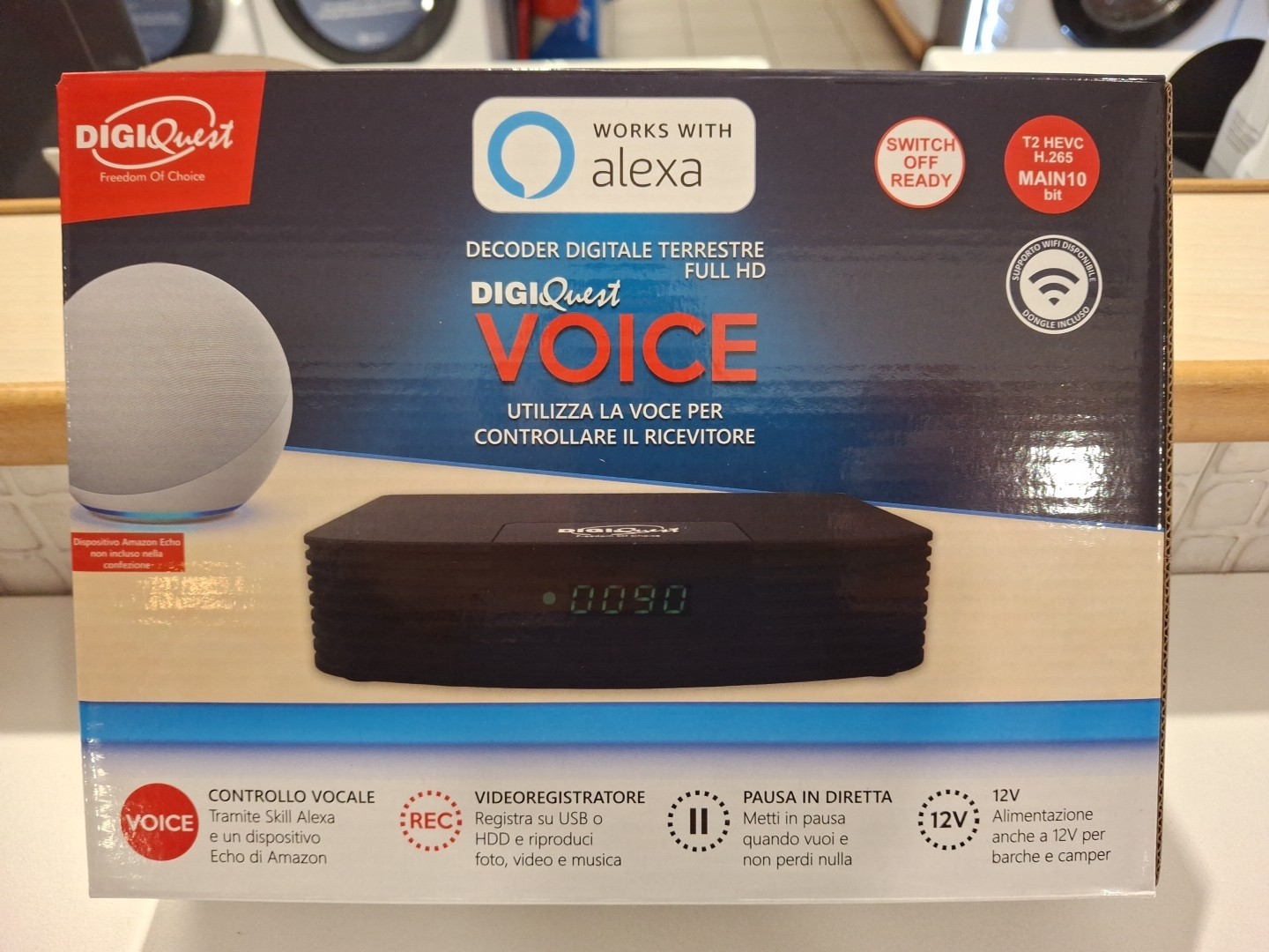 Decoder Terrestre DIGIQUEST RICD1215 DVB-T2 HEVC VOICE - Funziona con ALEXA