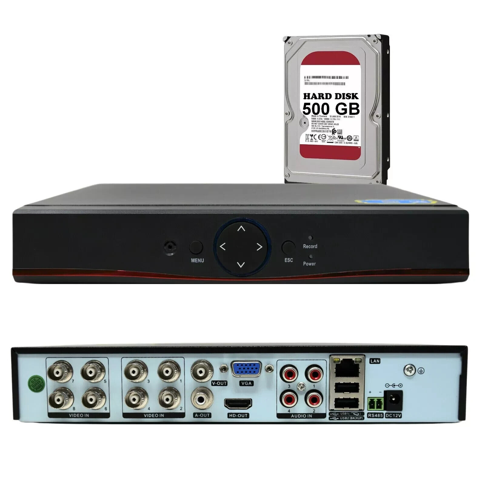 Dvr 8 Canali ibrido con HARD DISK 500GB iPhone Android P2P KIT CCTV  ITALIANO