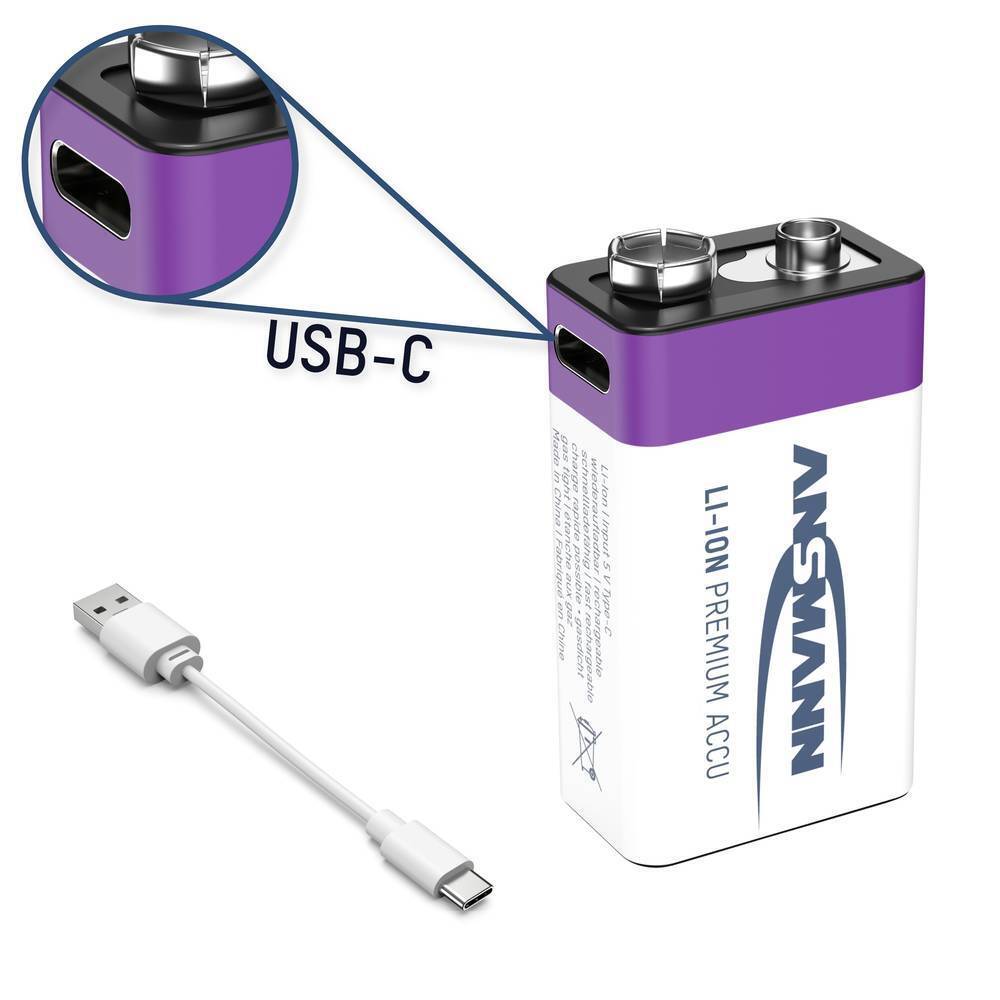 Ansmann E-Block USB-C Batteria ricaricabile USB-C ® Li-Ion 400 mAh 9 V 1 pz.
