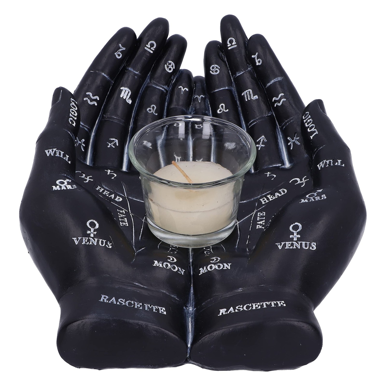Palmist`S Guide Black Chiromancy Hands Candle Holder NUOVO