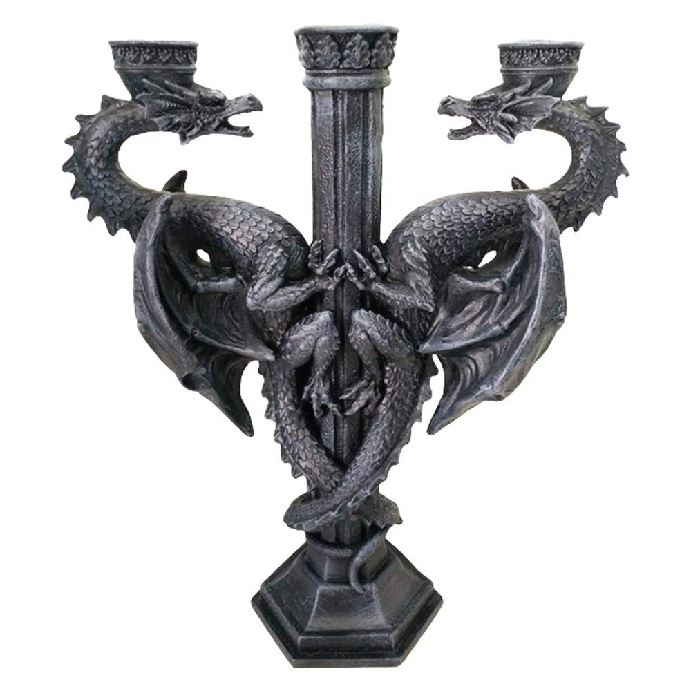 Dragon`S Altar Candelabra Black Gothic Triple Candle Holder NUOVO