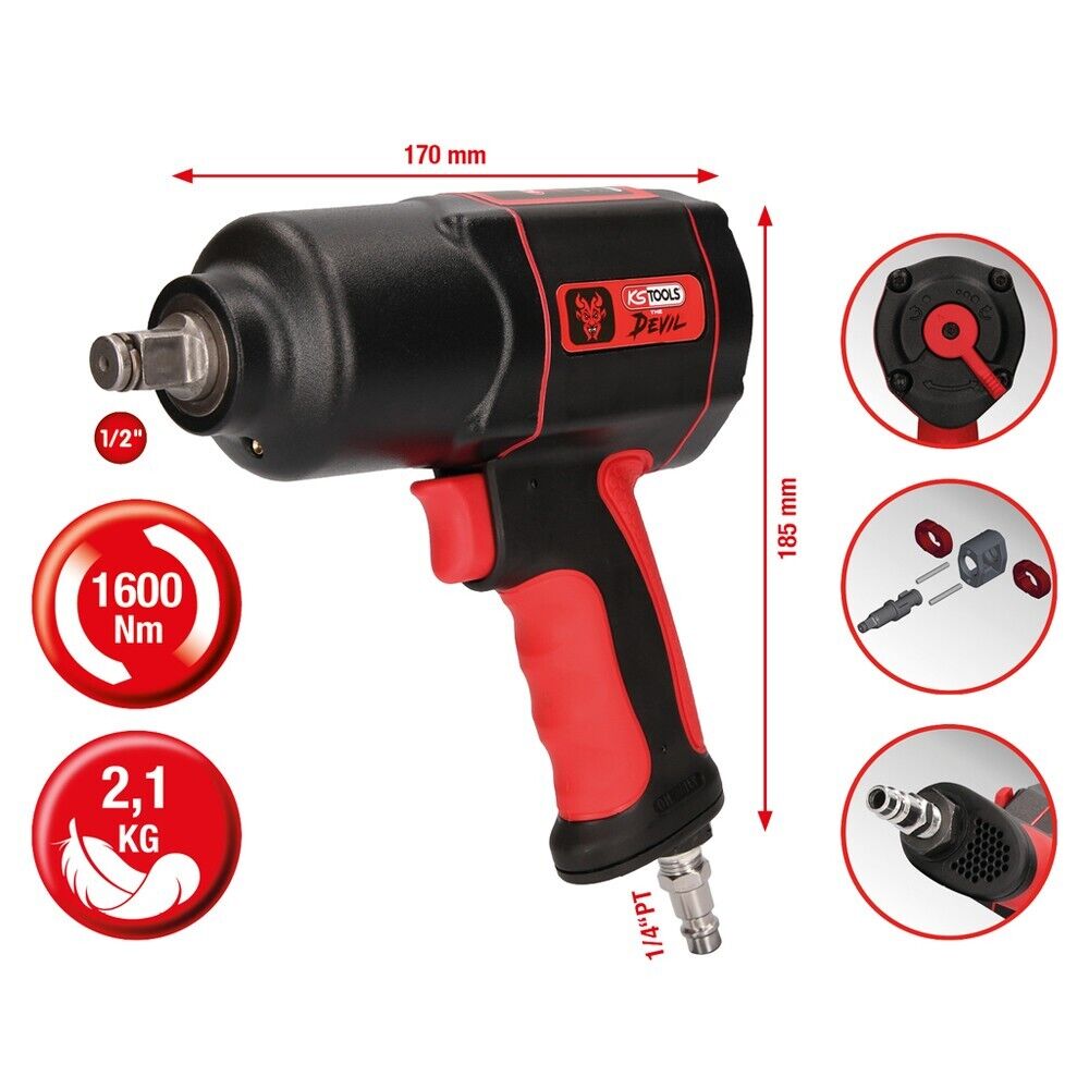 AVVITATORE PNEUMATICO PISTOLA PNEUMATICA A IMPULSI 1/2″ 1600Nm THE DEVIL KSTOOLS