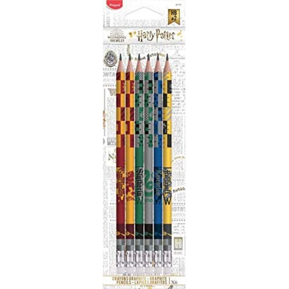 Maped - 6 Graphite Pencils - Harry Potter HB Eraser Tip - Harry Potter Pencils -