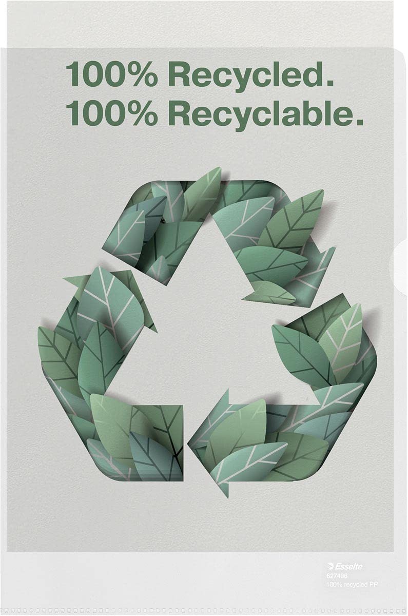 Esselte Recycle A4 Folders, Embossed Extra Strong PP, 100 Micron, Plastic Folder