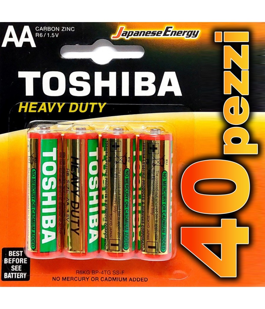 40 Pezzi Batterie Stilo Aa Pile Alkaline Confezione Risparmio Toshiba R6 1.5 V