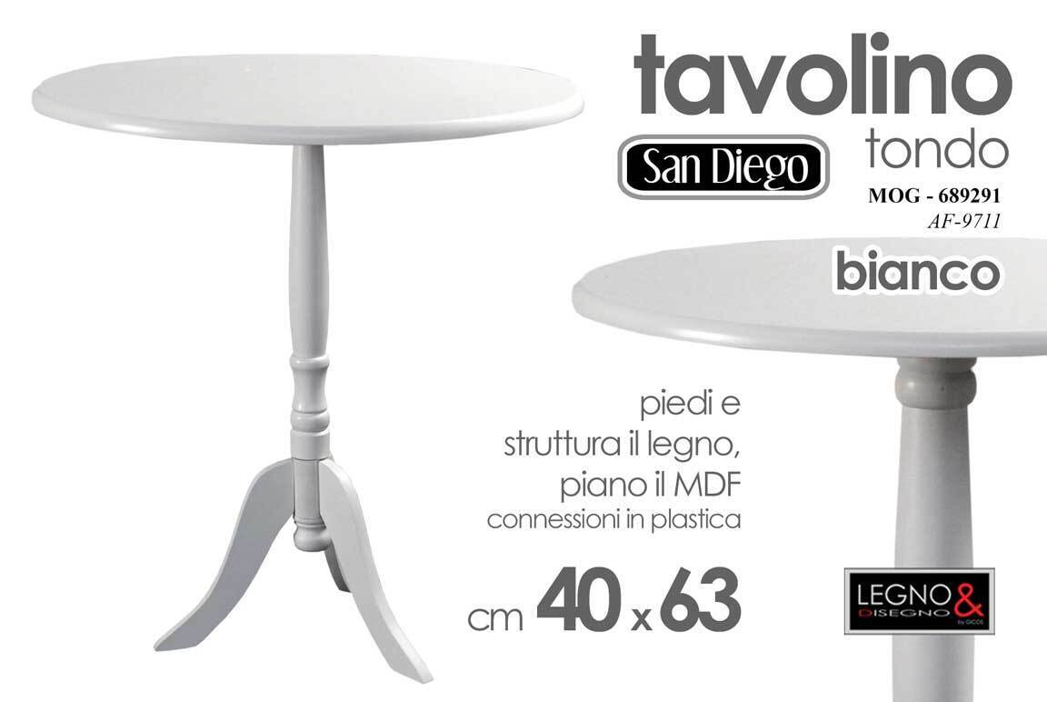 TAVOLO TAVOLINO 63*40 cm LEGNO TONDO BIANCO SALOTTO MODERNO CLASSICO SHABBY CHIC
