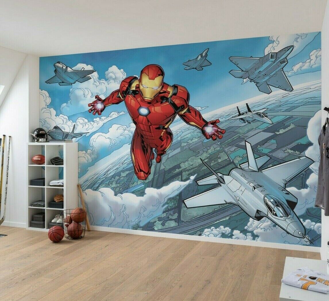 Carta Da Parati Per Bambini Marvel Iron Man 400X280 Cm Foto Murale Blu