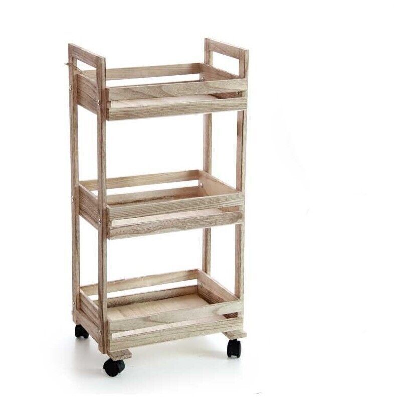 ADY CARRELLO IN LEGNO A 3 RIPIANI CON CESTELLO 40X30XH80 CM COLORE NATURALE