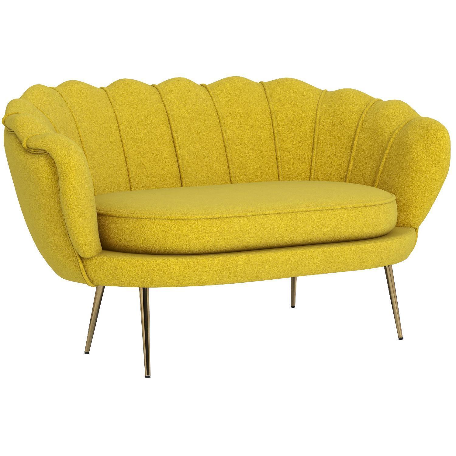 Divanetto 2 Posti in Tessuto Effetto Velluto e Metallo Giallo 180YLS434 DecHome