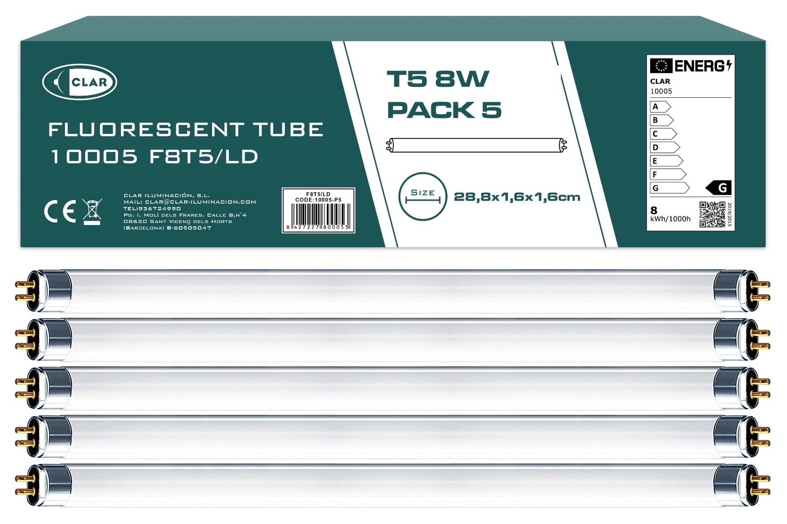 CLAR - 8W T5, Tube Fluorescent, Tubes Fluorescents, Tube Neon 30 cm, Tube Néon,