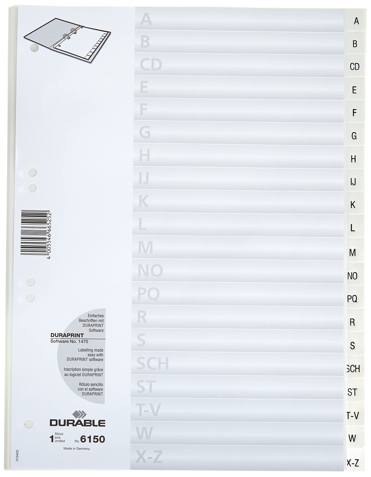 Durable A-Z Index Dividers   A4 Portrait Full Covering   Pack of 20 Dividers   W