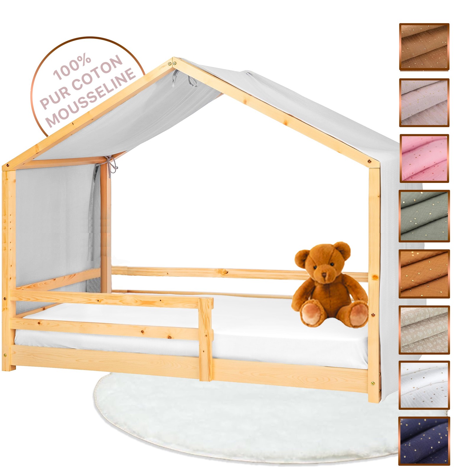 Lovely Hippo Tenda Letto Bambini 100% Cotone - Tenda Letto Montessori per Letto