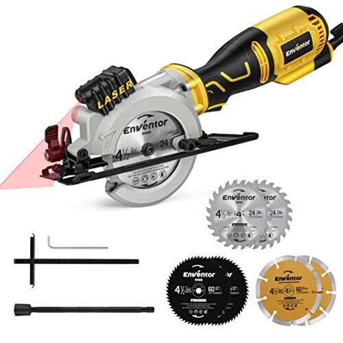 ENVENTOR Mini Sega Circolare 705W, 3500RPM, Taglio Massima:42.8mm(90°) e (Q0t)