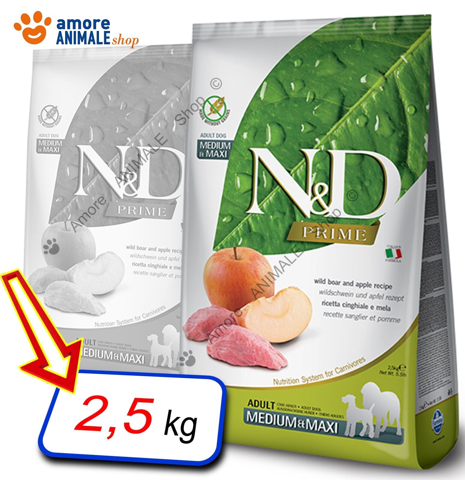 Farmina Dog N&D Prime Grain Free Medium / Maxi → Cinghiale e Mela - 2,5 kg Cani
