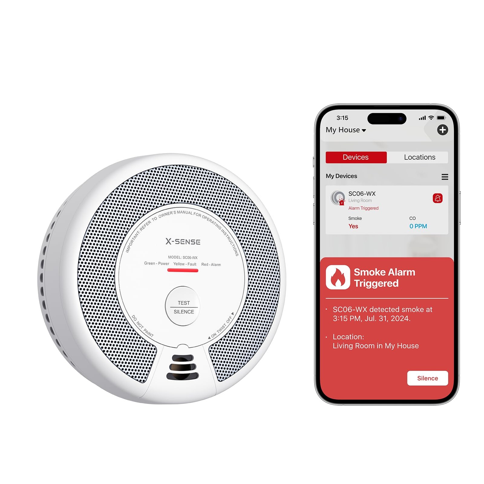 X-Sense Rilevatore di fumo e monossido di carbonio Wi-Fi con batteria sostituibi