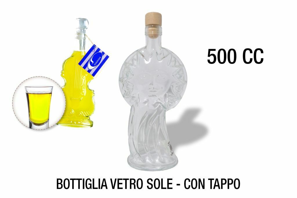 BOTTIGLIA IN VETRO TIPO SOLE CAPACITA’ 0,5 LITRI CON TAPPO