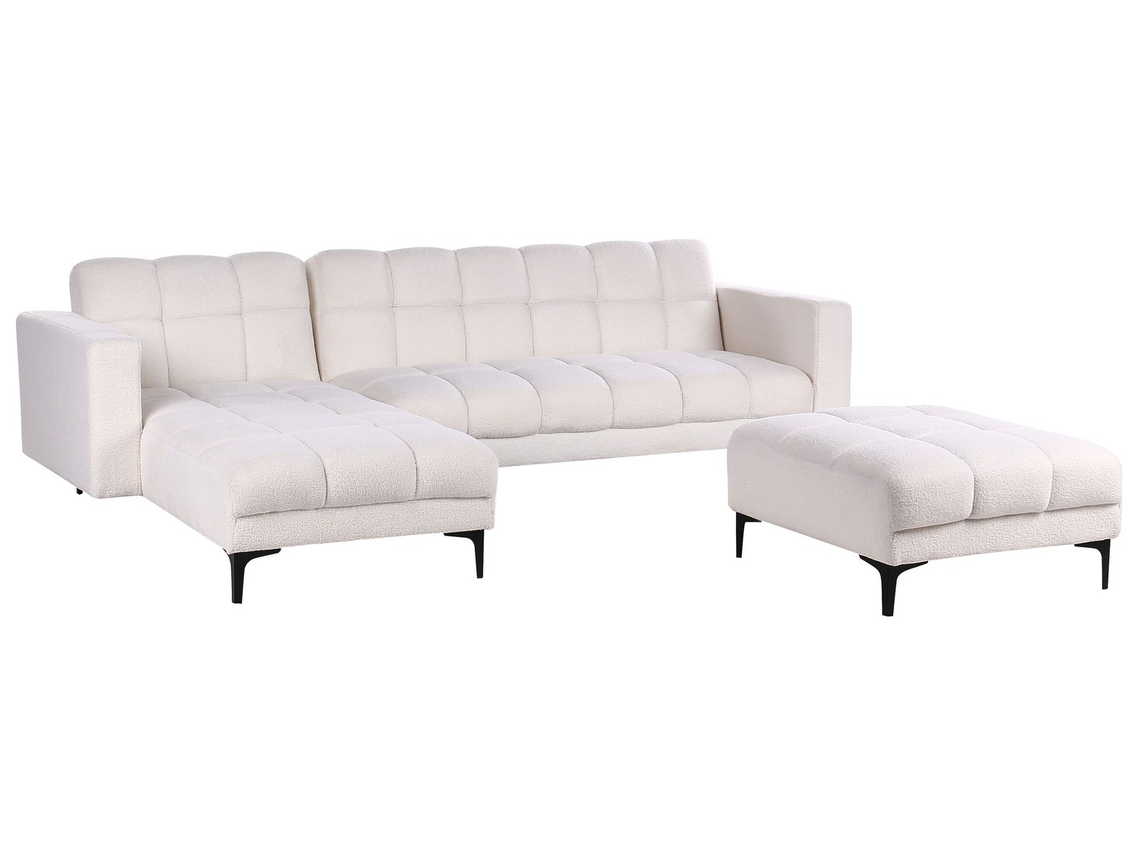 Divano letto angolare bouclé bianco con pouf ALNES