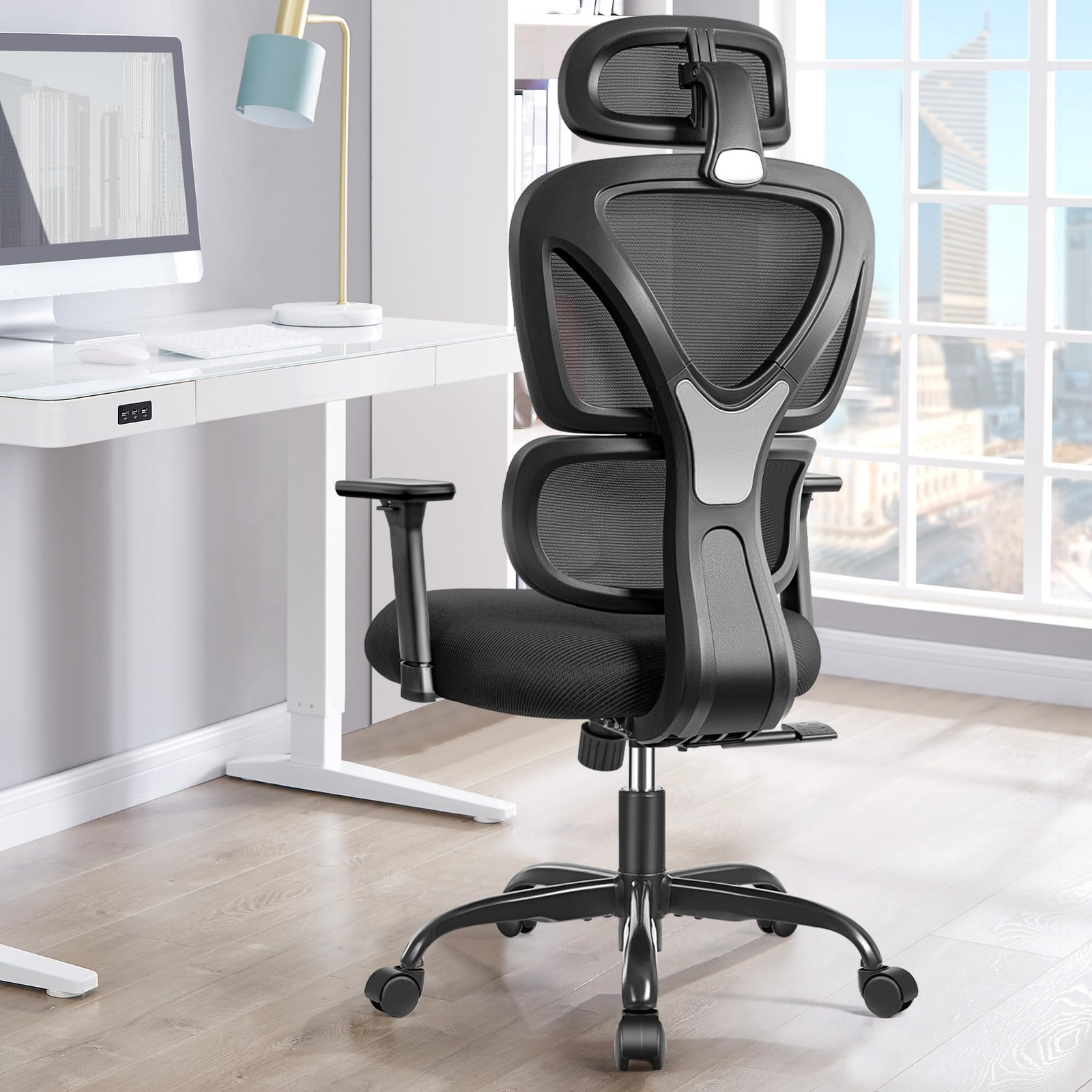 KERDOM Sedia da Ufficio Ergonomica, Poltrona Ufficio con Braccioli (h7f)