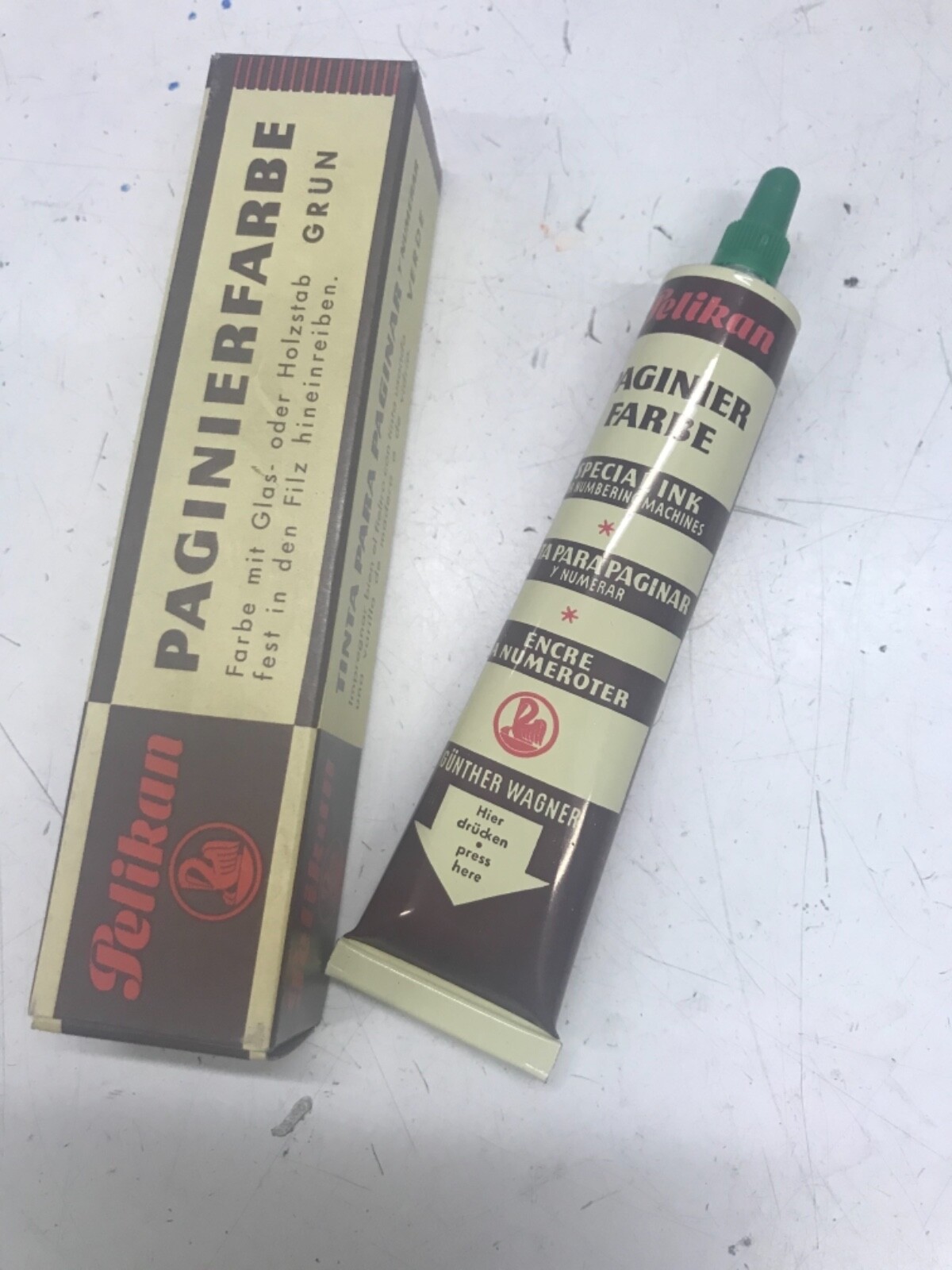 Vintage inchiostro per numeratore metallo pelikan colore verde nuovo sigillato