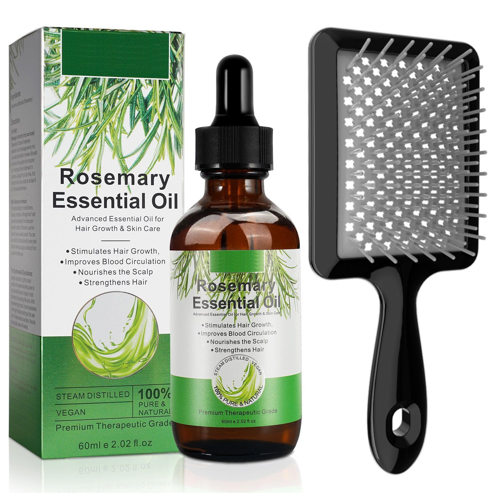 Olio di Rosmarino per Capelli Crescita e Pettine a cuscino d'aria, (W9A)