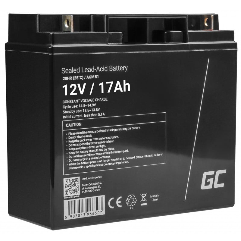 Batteria Green Cell AGM VRLA 12V 17Ah senza manutenzione per tosaerba, scooter,