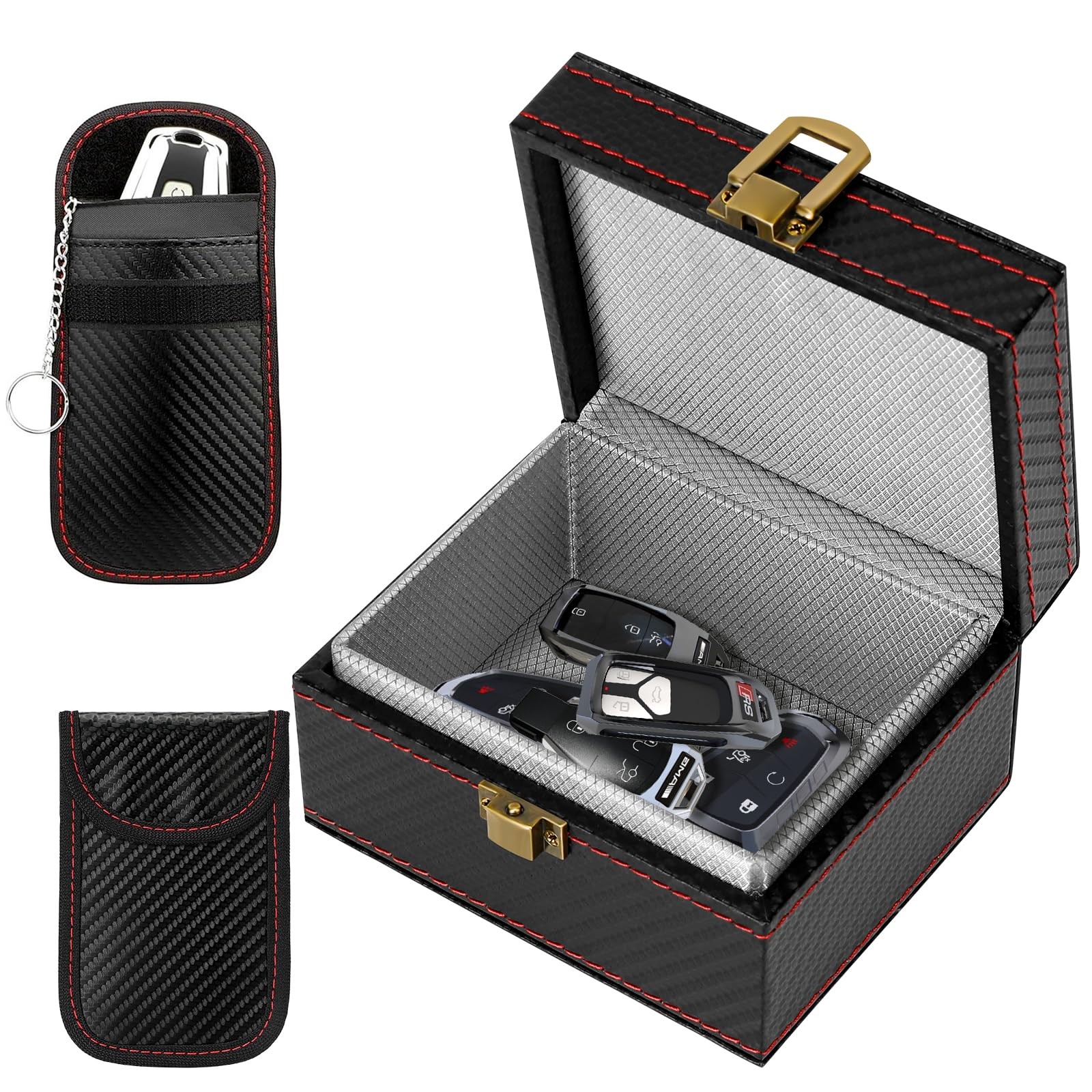 Scatola Faraday con 2 tasche Faraday, Piccola Scatola Portachiavi RFID, (B1l)