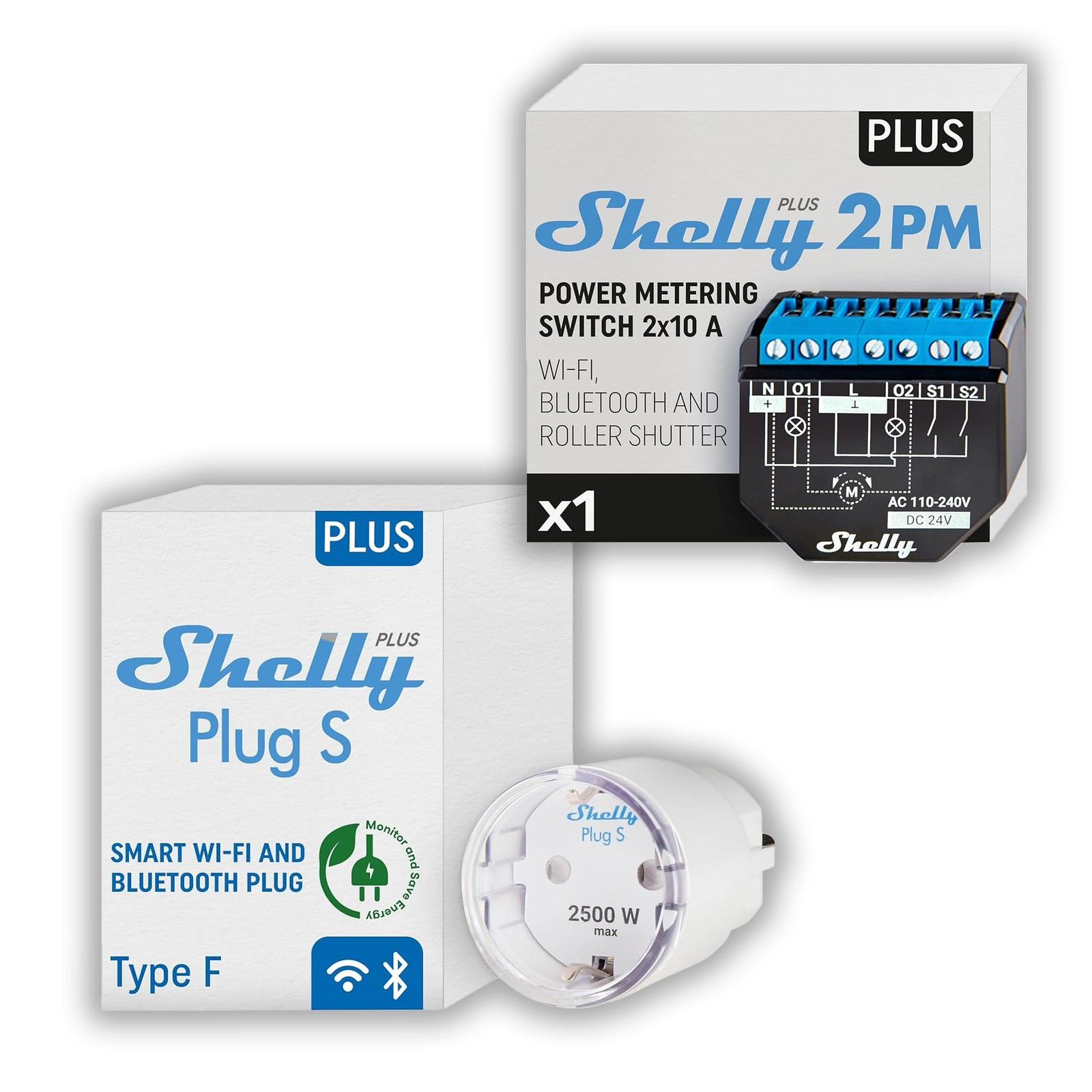 Shelly Plus Plug S + Shelly Plus 2 PM Presa intelligente compatibile con (D3p)