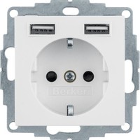 Berker 48036089   - Type F + 2 x USB A - USB 2.0 - 5 - 35 °C - White - Thermopla