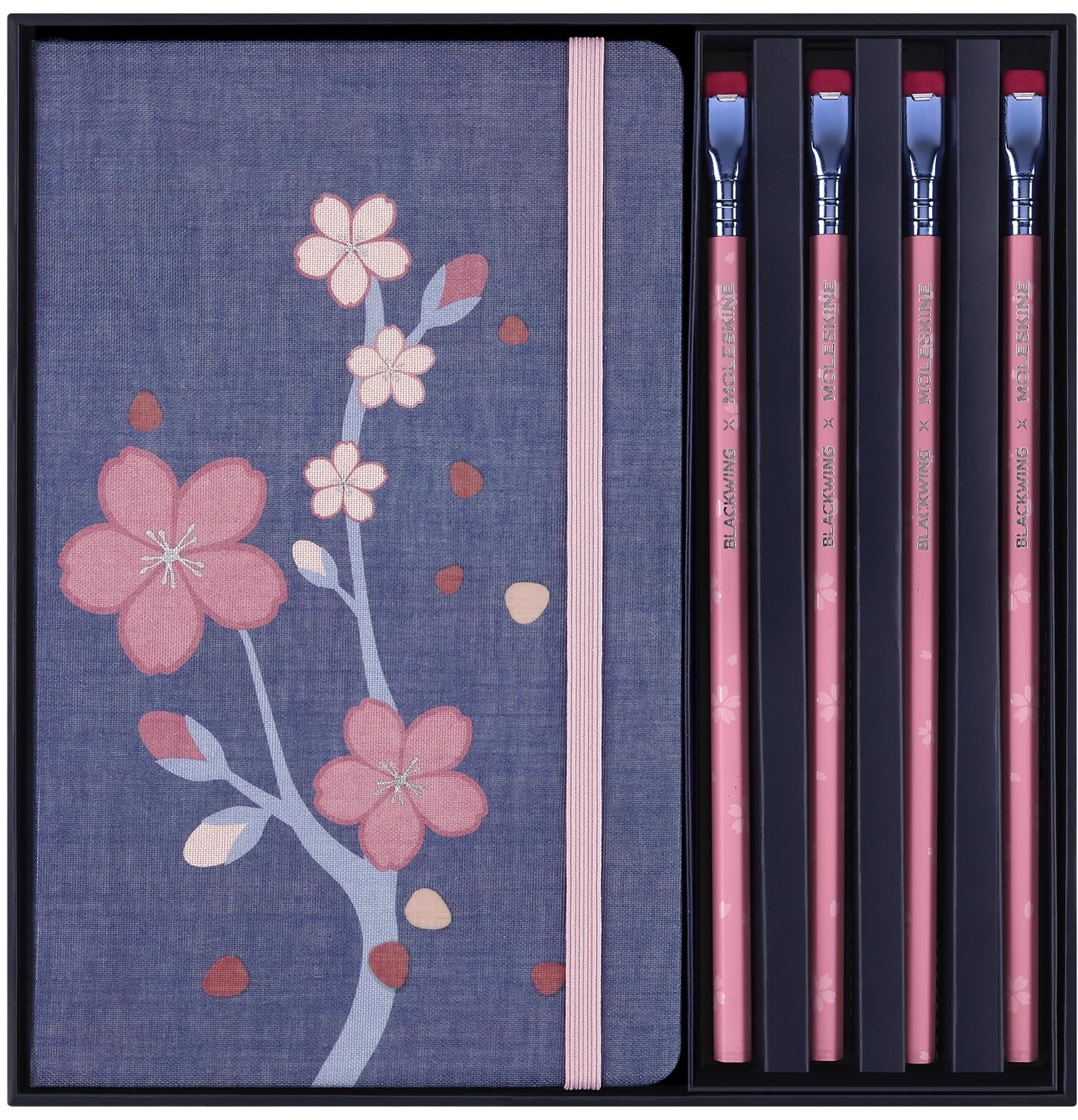 Moleskine Sakura Gift Set, Set of 4 Hard Blackwing Pencils and Two Notebooks wit