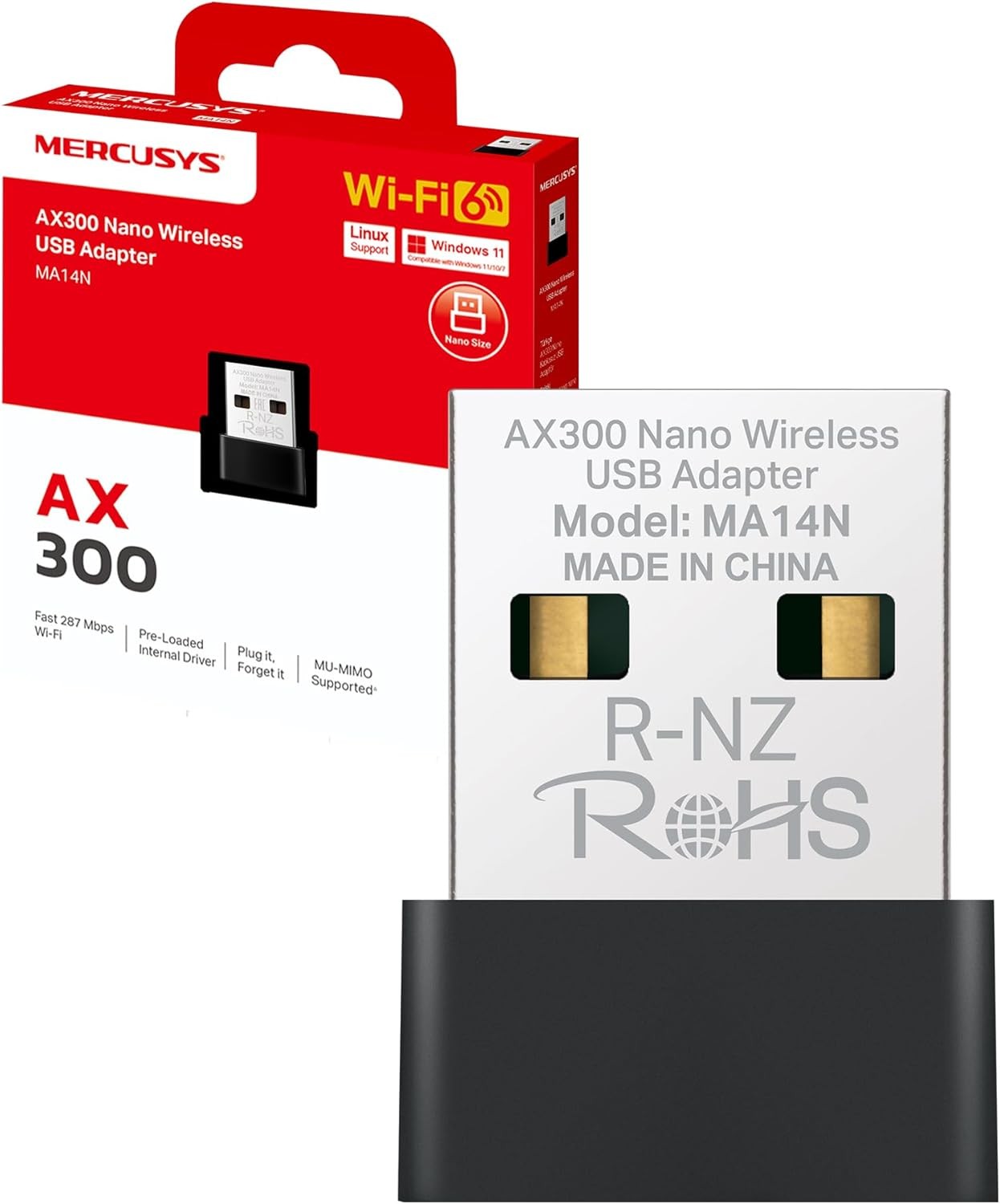 CHIAVETTA WIFI USB MERCUSYS AX300 MA14N NANO WIFI 6 WIN LINUX