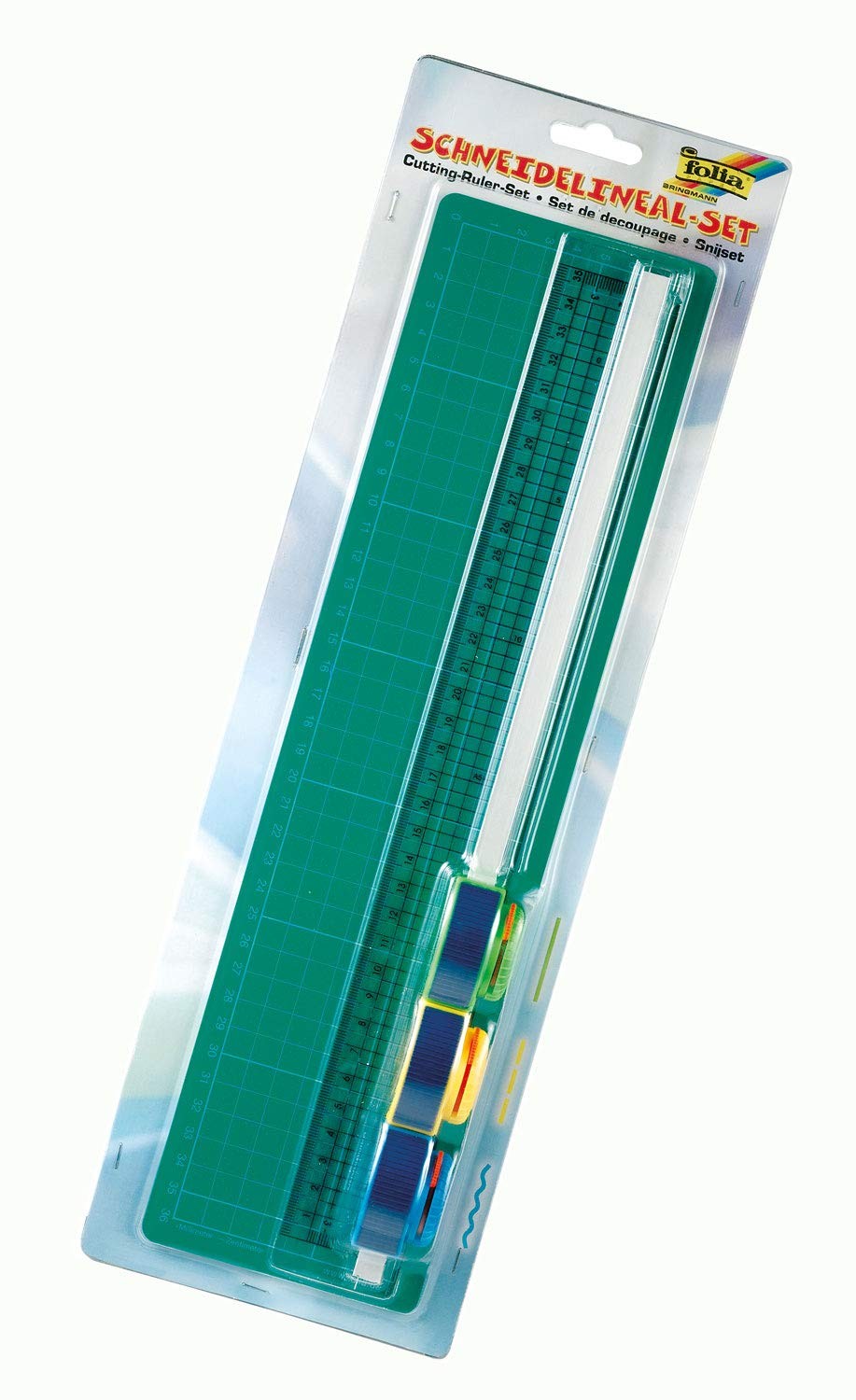 Folia 23003 Cutting Ruler Set, 35 cm Ruler with Cutting Guide and Cutting Pad, 3