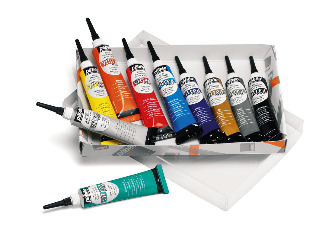 Pebeo Vitrea 160 Cottura Forno Pittura Vetro 3D Outliners Set 10 X 20ml Colori