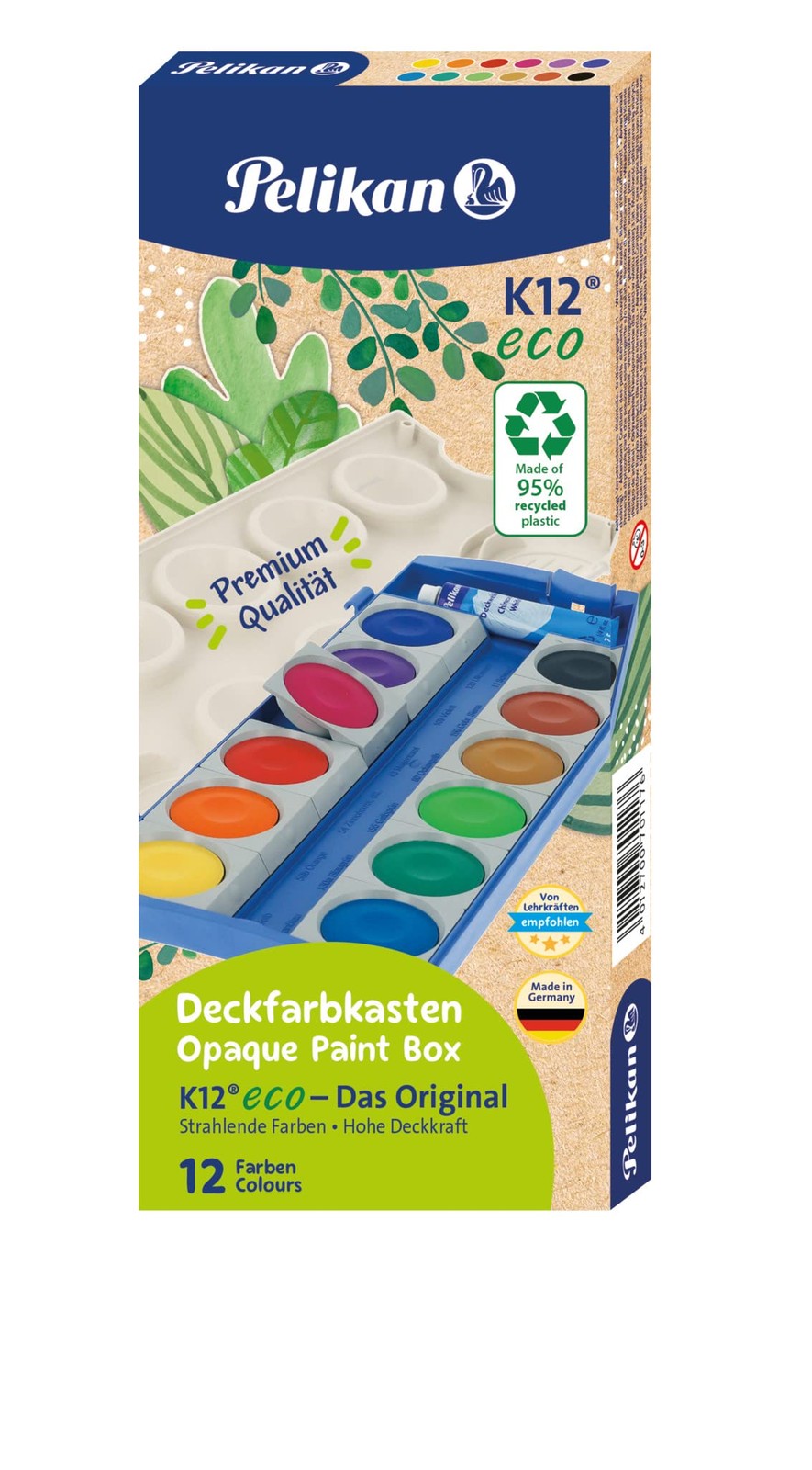 Pelikan K12 701174 Colour Box 12 Colours Including Opaque White Eco Paint Box
