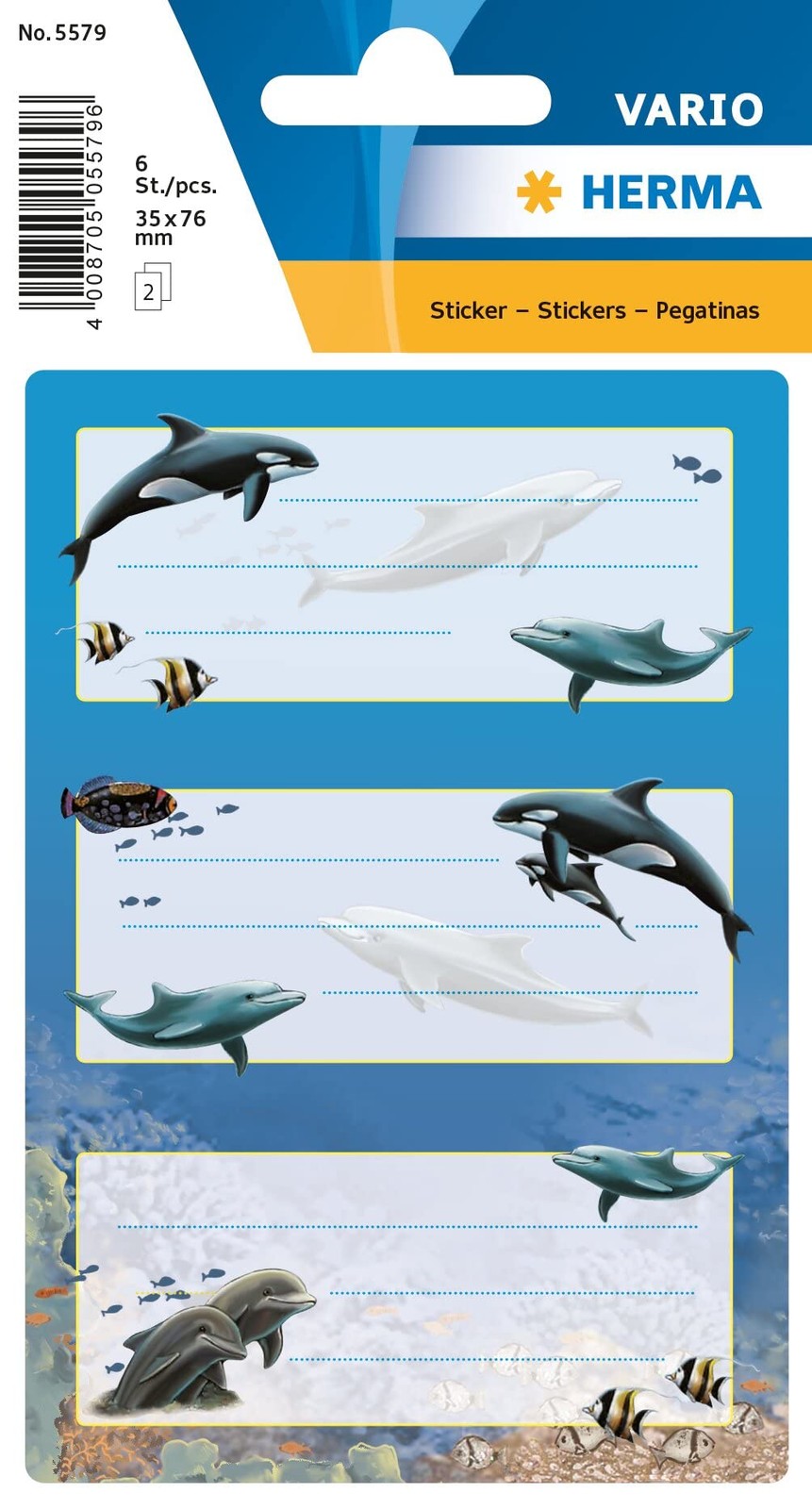 HERMA 5579 Book Labels for Labelling, Dolphins (76 x 35 mm, 6 Name Stickers, Pap