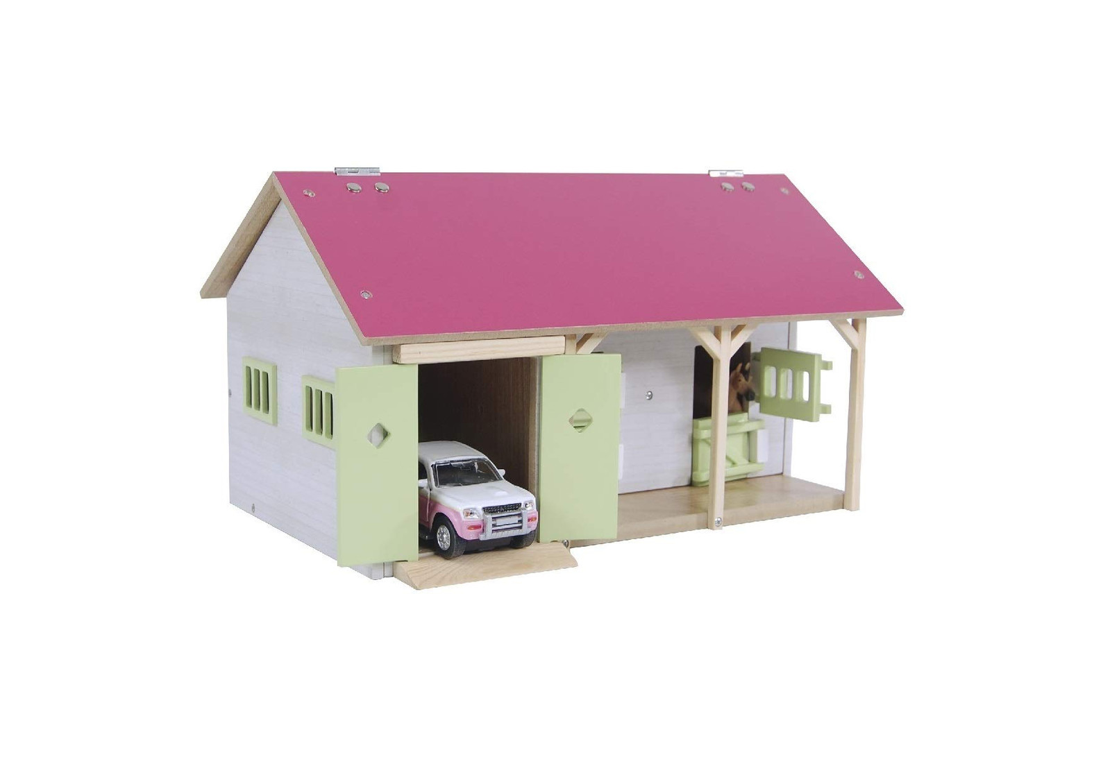 Kids Globe Horse Stable Pink 1:32 (with 2 Horse Boxes, 1 Storage Room, Horses an