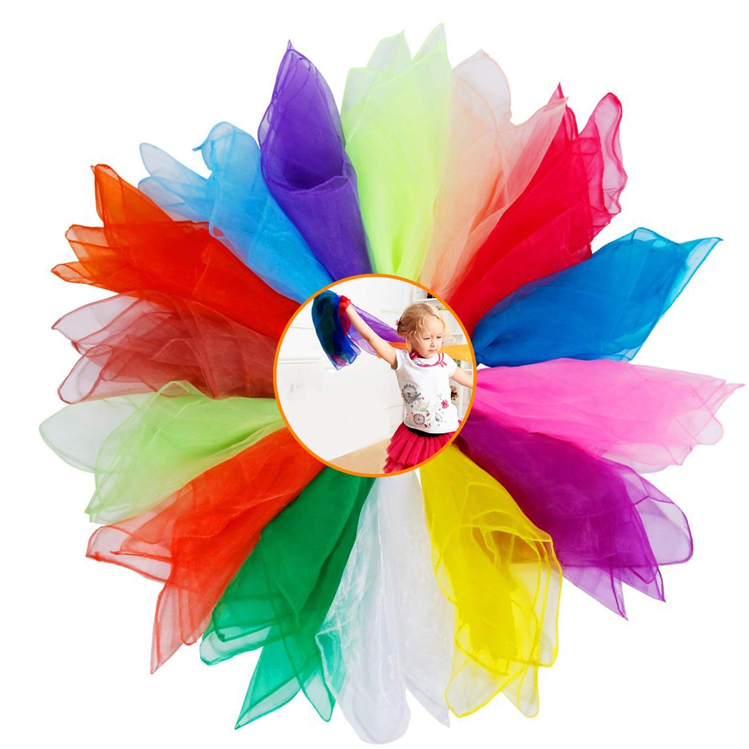 15 Pezzi Foulard Colorati, XCOZU Foulard per Bambini Foulard Giocoleria, Sciarpe