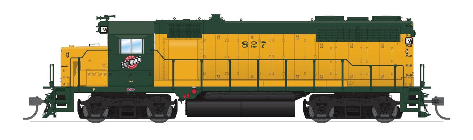 Broadway Limited 8892 EMD GP35, CNW 840, verde e giallo, Paragon4 Sound/DC/DCC,