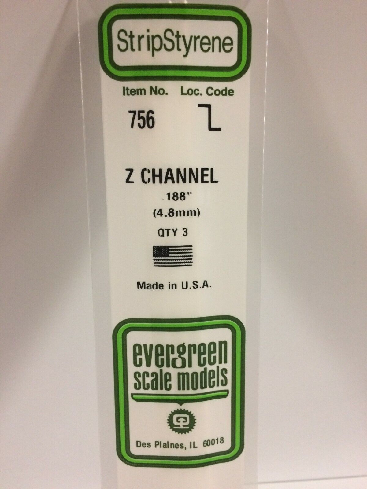 Evergreen EV0756 Profilato a Z 350mm 4,8mm (3pz) modellismo