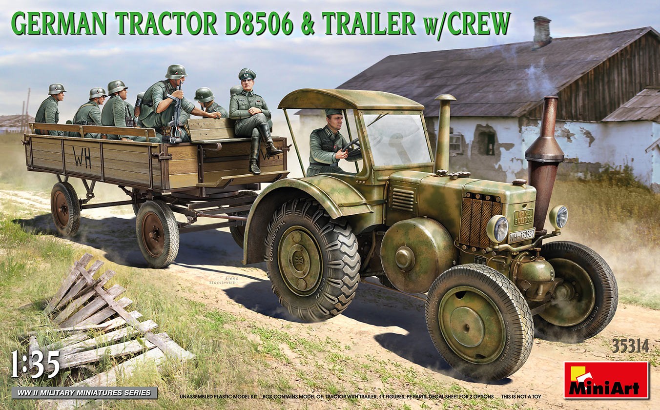 German Tractor D8506 With Trailer & Crew 1:35 Plastic Model Kit MINIART